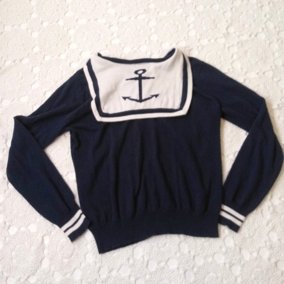 Hot Topic Sweaters - Hot Topic Sailor Cardigan Sweater Navy Blue Anchor Button Up Large Women Pin Up